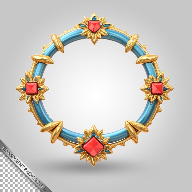 PSD un círculo con un diamante rojo y un borde azul y dorado