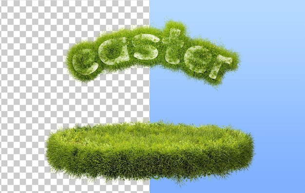 PSD círculo de hierba 3d render inscripción de pascua con textura de hierba diseño para una pascua con un podio