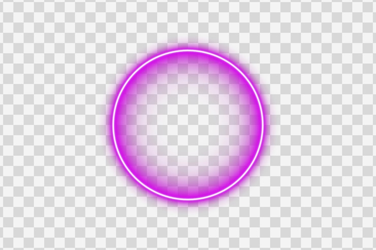 PSD círculo de luz de anillo brillante de neón rosa púrpura con esfera central en blanco en fondo transparente