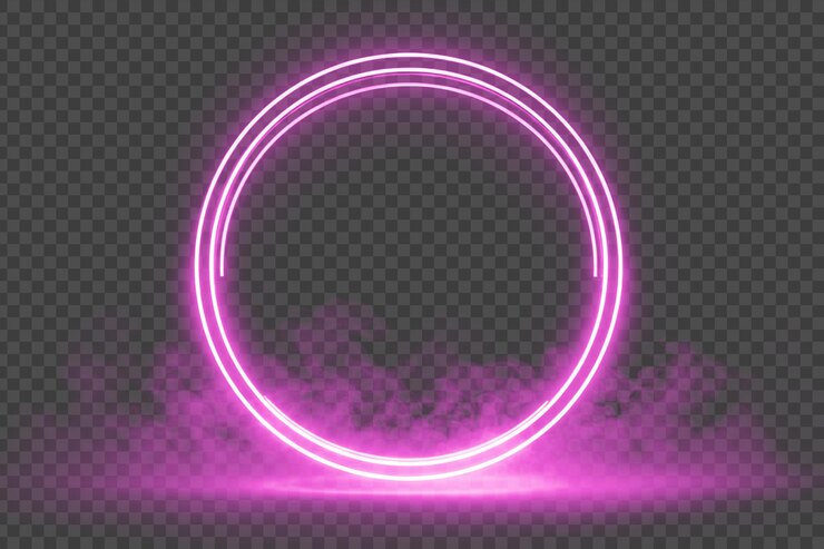 PSD círculo de neón rosado brillante con efecto de humo en un fondo transparente