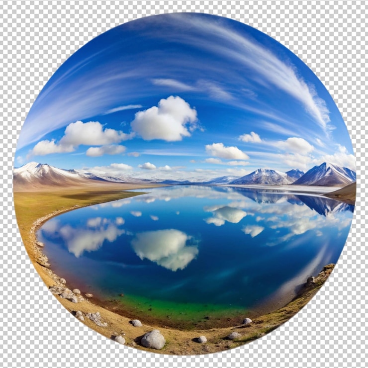 PSD un círculo con nubes y montañas en el fondo
