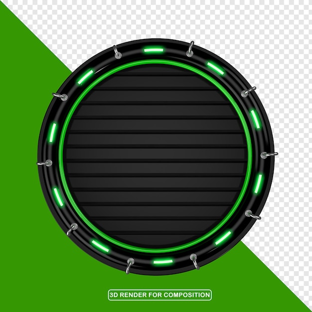 Círculo preto com elemento 3D verde néon