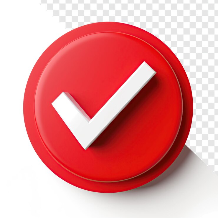 PSD círculo rojo con marca de comprobación blanca fondo transparente