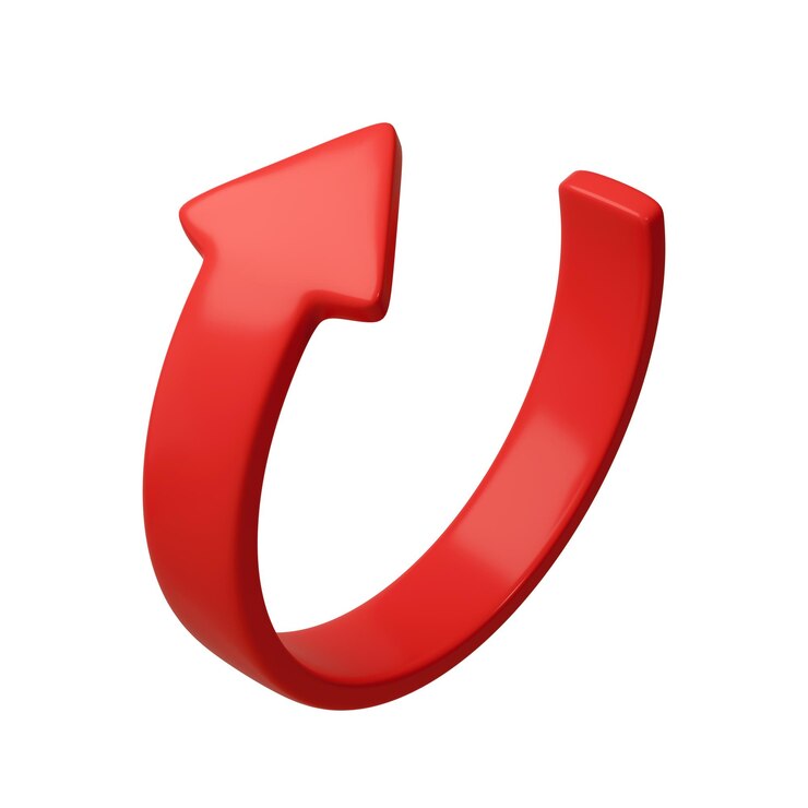 PSD círculo vermelho 3d setas para cima direção sinal de seta ou ícone para botão web e interface e navegação