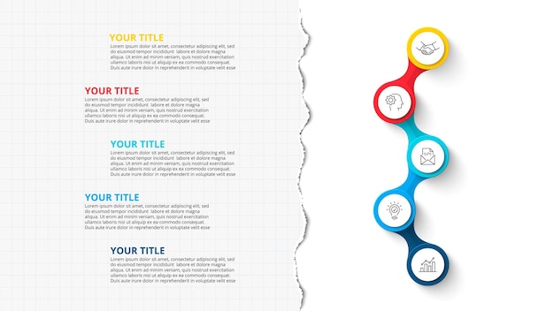 cirlces for infographic with torn paper business concept with 5 options parts steps or processes