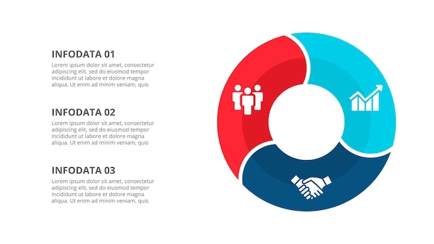 PSD cirle-infografik mit 3 optionen oder schritten abstraktes zykluselement zur präsentation