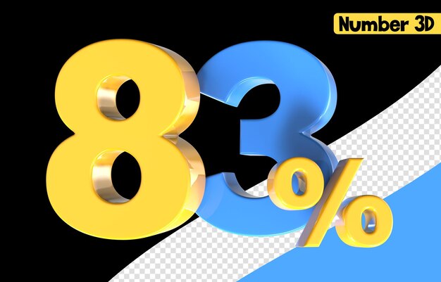 Číslo 83 Žluté s modrým 3D render