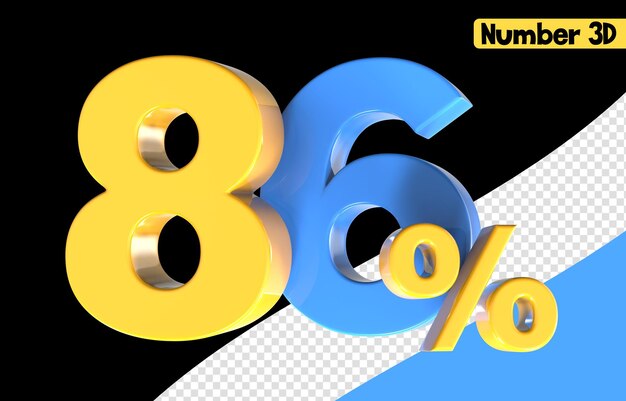 Číslo 86 žluté s modrou 3D render