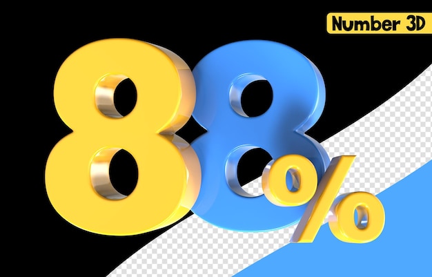 Číslo 88 žluté s modrou 3D render