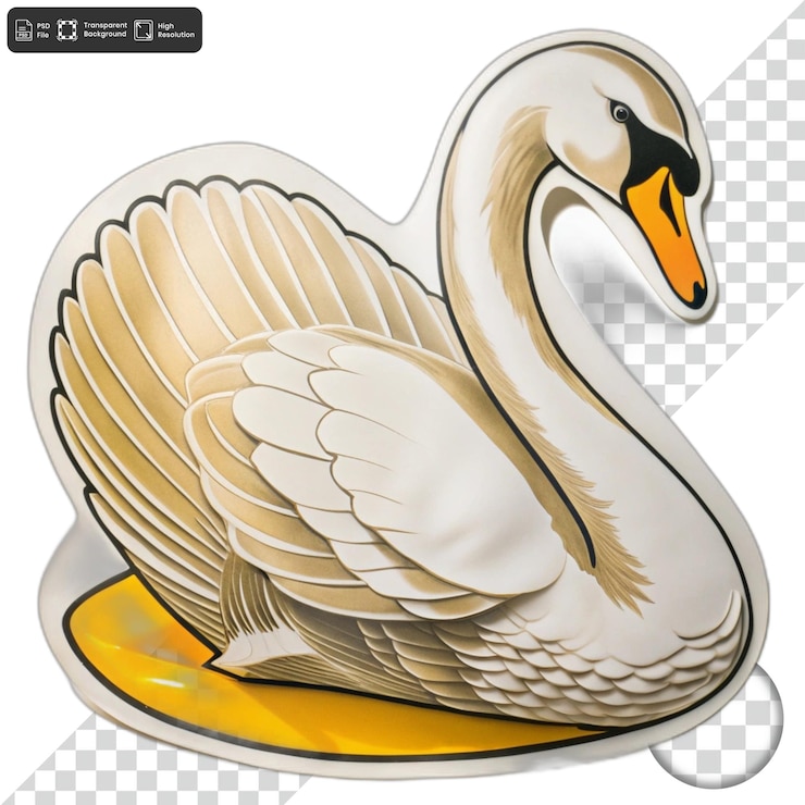 PSD cisne blanco con ilustración de base amarilla