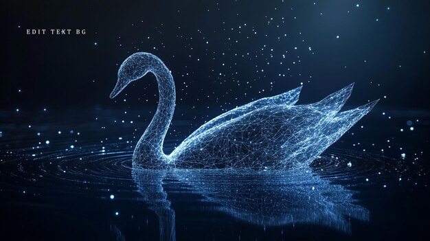 Cisne digital poligonal agua fondo oscuro partículas de reflexión de la noche