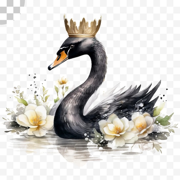 Cisne negro con corona fondo transparente