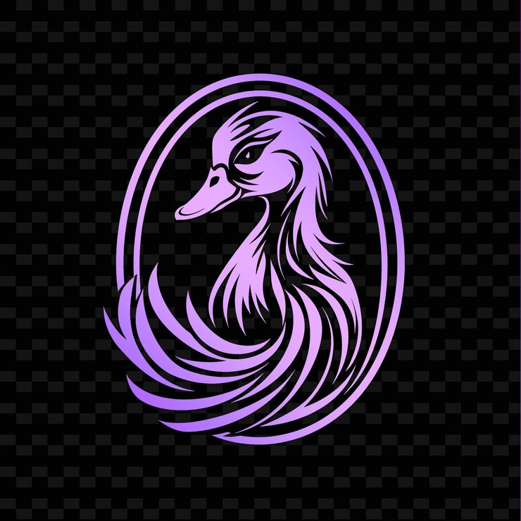 PSD un cisne púrpura con un círculo púrpura en el fondo negro