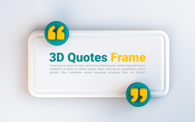 Citação de ícone de quadro de caixa modelo de blog de espaço vazio em fundo branco Conceito de renderização 3D para mensagens de texto