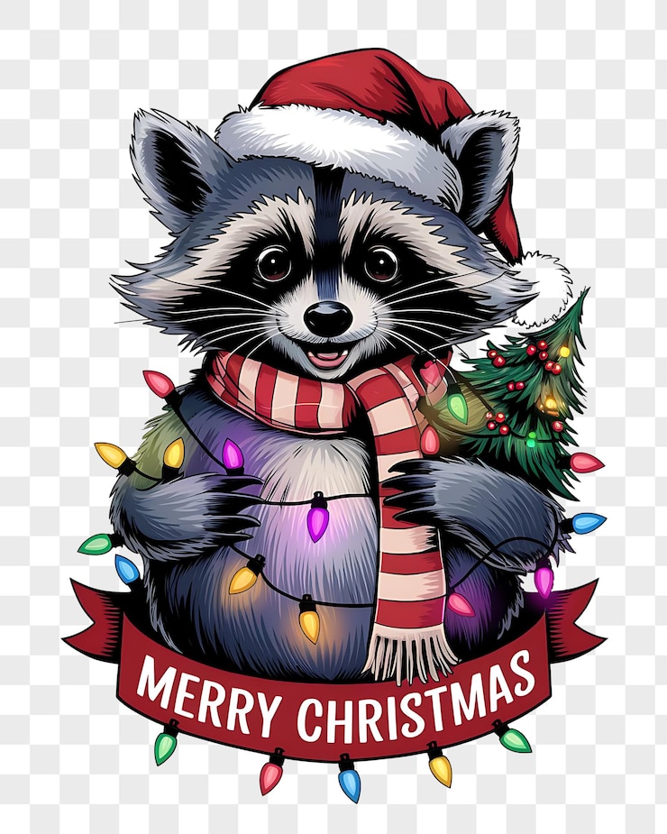 PSD las citas de raccoon de navidad diseño png fondo transparente perfecto para artículos impresos como camisetas