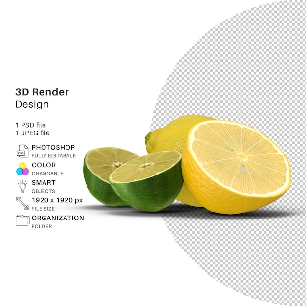 PSD citron et citron vert modélisation 3d fichier psd citron réaliste