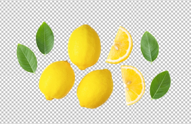 Citron avec des feuilles isolées sur la couche alpha