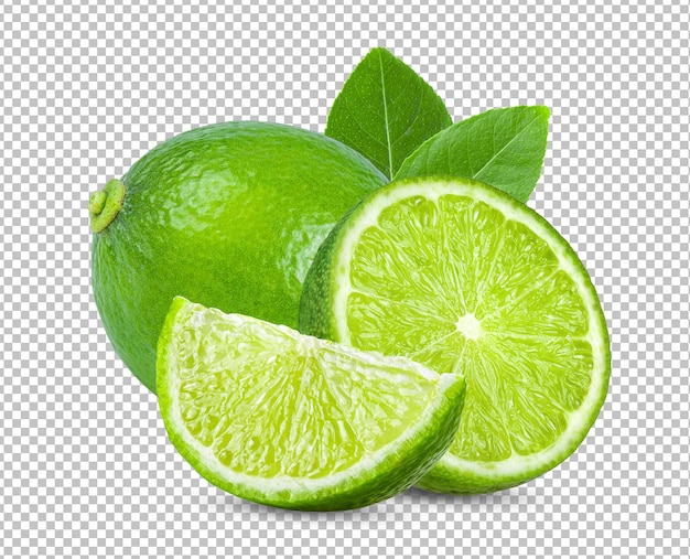 PSD citron vert avec feuille isolée sur couche alpha