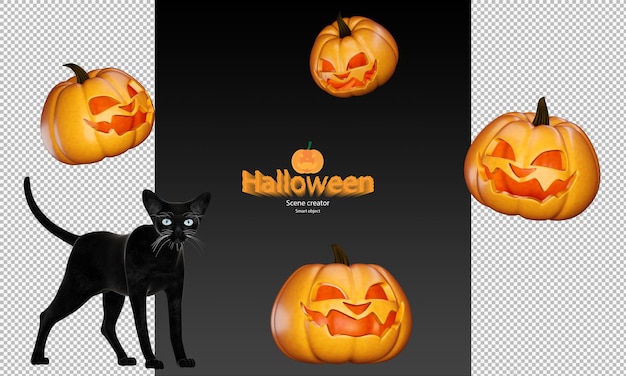 Citrouille d'Halloween et chat noir