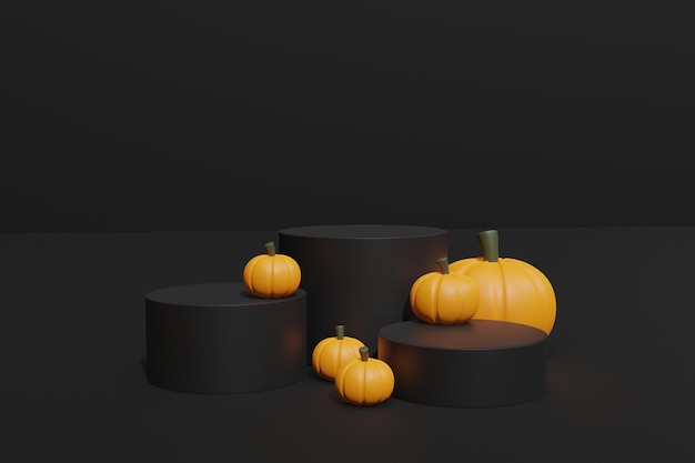 Citrouilles et podium d'halloween de rendu 3D