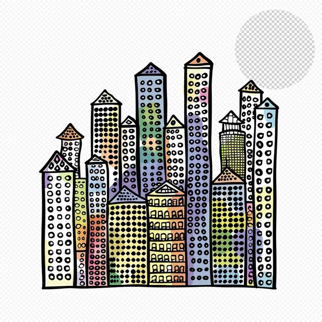 PSD city building dotted doodle transparent effect