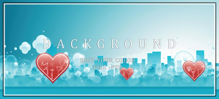 PSD cityscape with hearts and bubbles