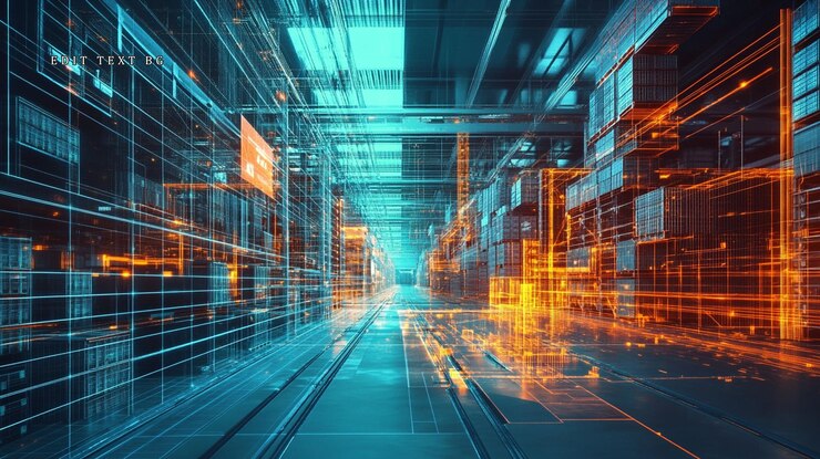 PSD ciudad digital futurista con caminos de neón brillantes y estructuras de datos