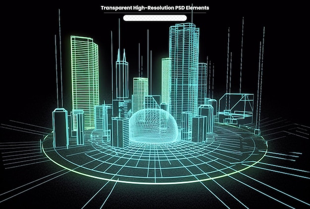 PSD ciudad digital nocturna concepto digital tecnología y tema de comunicación