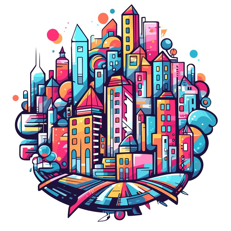 PSD la ciudad moderna los horizontes urbanos el paisaje urbano el arte pop gráfico urbano