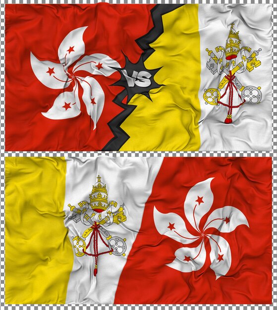 Ciudad del Vaticano contra Hong Kong Media bandera combinada con textura en 3D