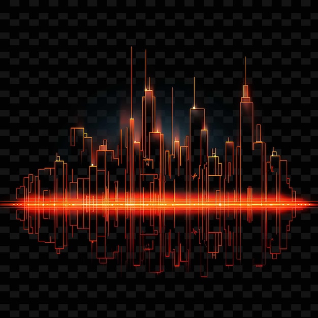 Ciudad virtual diseño límite líneas de neón estilo skyline desi png y2k formas artes de luz transparente