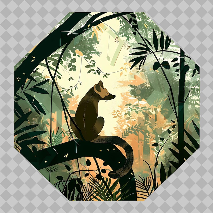 PSD civet dentro de uma silhueta hexagonal floresta adornada com uma paz png aquarela colecções de vida selvagem