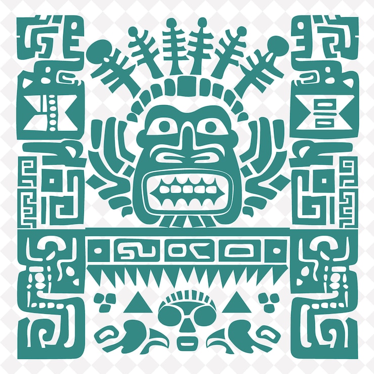 PSD la civilización maya con un diseño tribal con un diseño vectorial de símbolos creativos de méxico