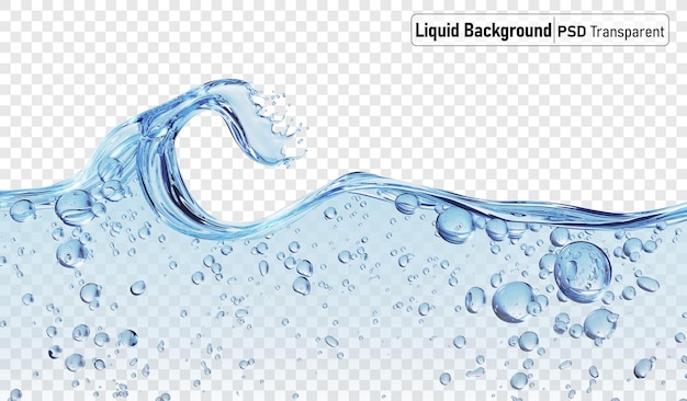 Éclaboussure d'eau liquide bleue avec fond transparent de bulle