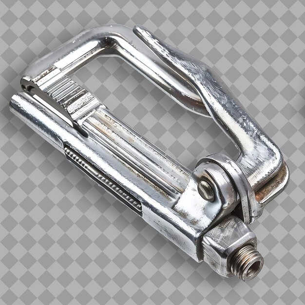 Clamp con cuerpo de metal plateado una herramienta utilizada para sostener o asegurar un objeto aislado en un fondo limpio