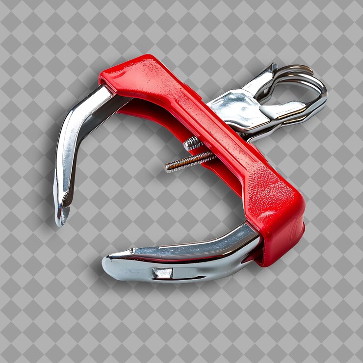 PSD clamp con mango de plástico rojo y cuerpo de plata una herramienta utilizada para herramienta png en fondo limpio