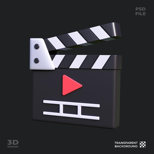 PSD clapperboard 3d-ikonen-illustration perfekt für das ui-design eines kino-themas