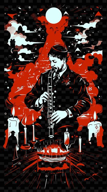 PSD clarinetista klezmer tocando en una boda judía con un diseño de cartel de música de ilustración de chupp