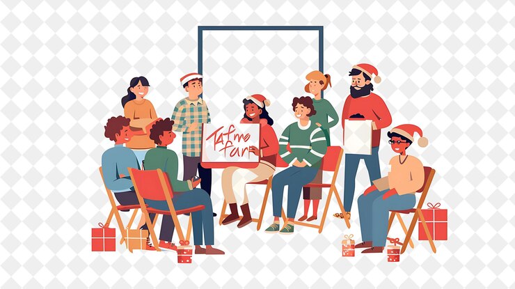 PSD clase de actuación de navidad con personajes aprendiendo a interpretar h ilustración diseño artístico de navidad