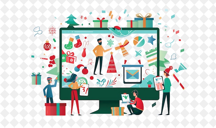 PSD clase de diseño gráfico de navidad con personajes aprendiendo a c ilustración diseño artístico de navidad