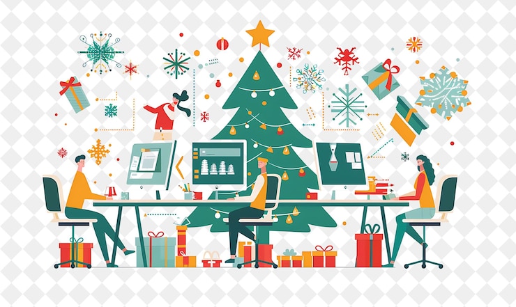 PSD clase de diseño gráfico de navidad con personajes aprendiendo a c ilustración diseño artístico de navidad