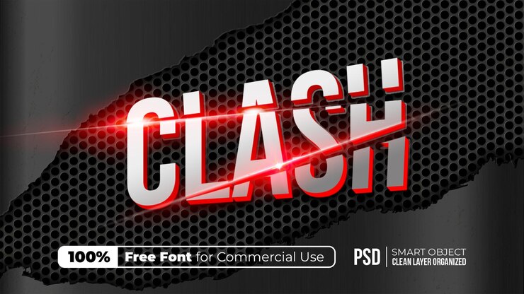 PSD clash - 3d text effect with futuristic metal texture