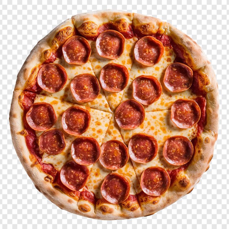 PSD una clásica pizza de pepperoni aislada sobre un fondo blanco