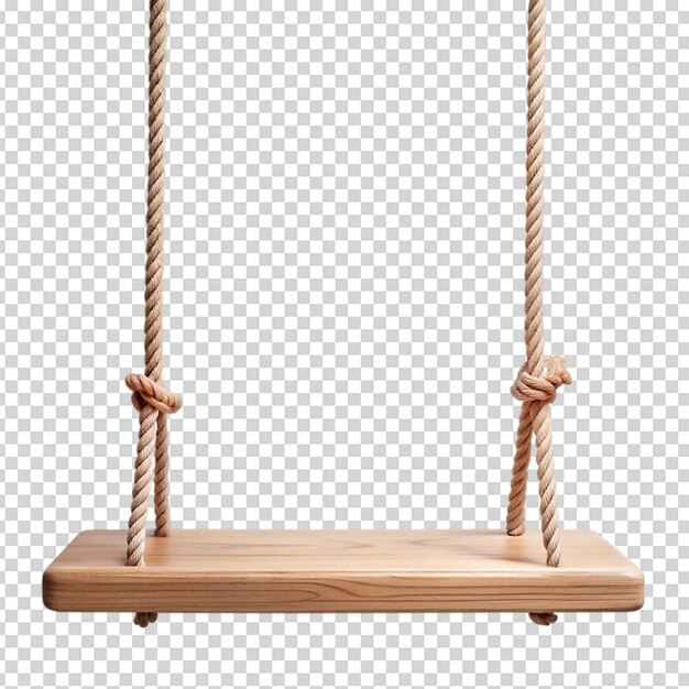 Clásico columpio de madera en la cuerda para jugar aislado sobre fondo blanco