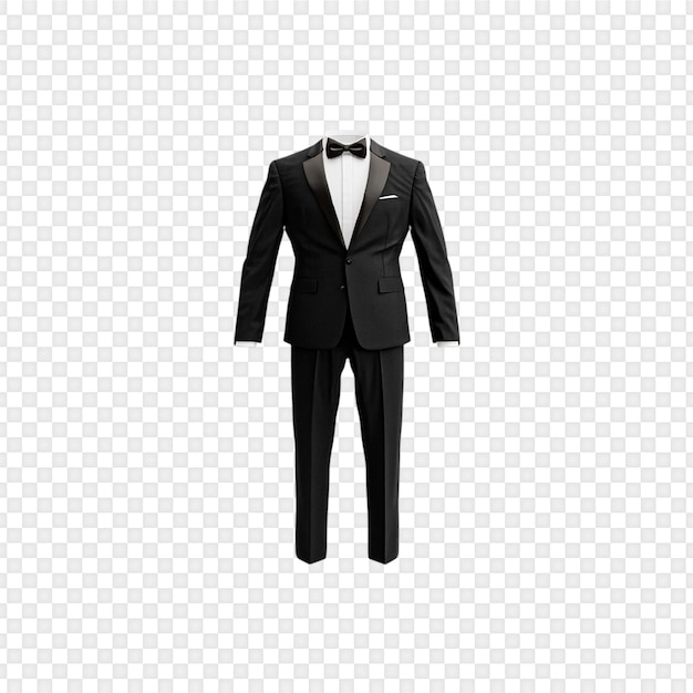 El clásico traje de tuxedo negro aislado sobre un fondo transparente