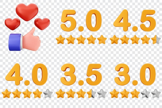 Clasificación de retroalimentación 3D estrellas Satisfacción del cliente conjunto de íconos