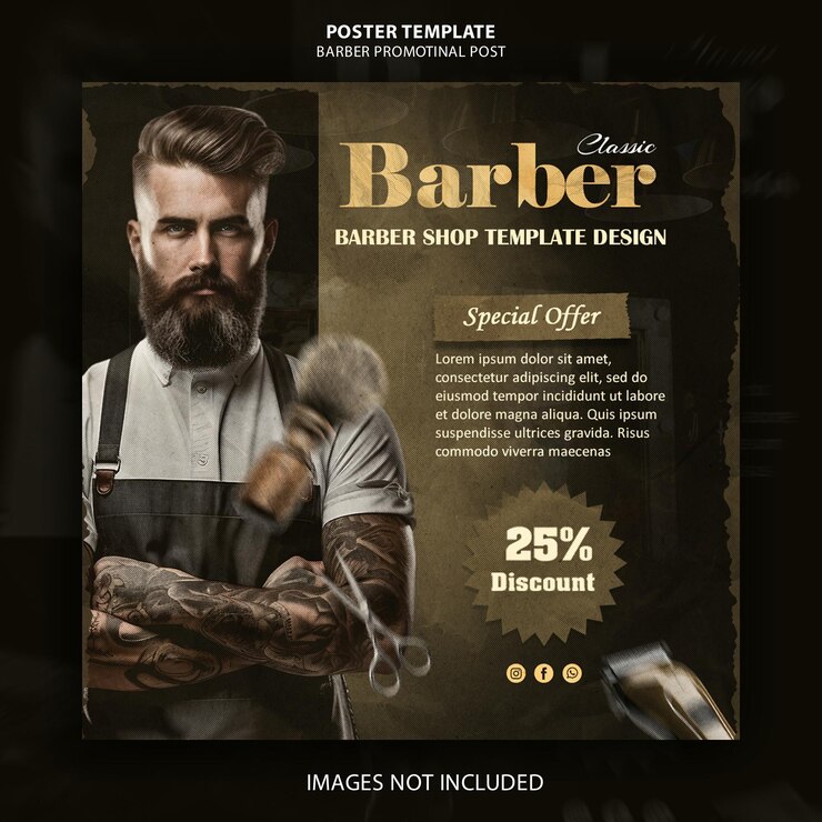 PSD classic barber shop promotional poster design