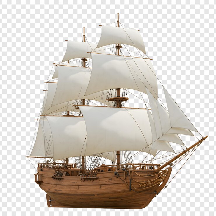 Classic Sailing Ship with White Sails on the Sea