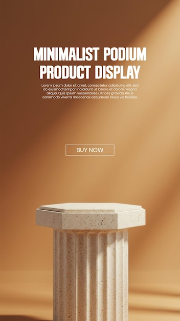 A classical column minimalist podium with a fluted design on a warm background social media story