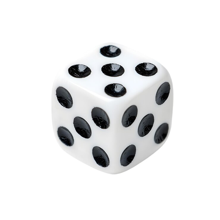 PSD classici dadi bianchi con punti neri accessoio di gioco per giochi da tavolo e casinò isolato su white ba
